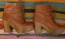 ❤️ Topshop Tan Brown Block Wedges Stunning Fashion Lace up Ankle Boots UK 6 39