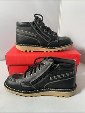 Brand new Junior Kickers Kick Hi Ink Black leather boot School shoe Size 1 EU 33