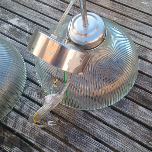 Pair fluted glass pendant - pair,