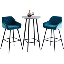 2 Velvet Bar Stools and Round Bar Table Set for Kitchen Pub Restaurant Café