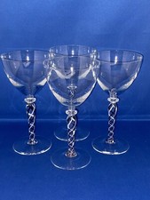 4 STUNNING UNUSUAL BLACK AND WHITE SWIRL STEM WINE GLASSES 16.5cm TALL
