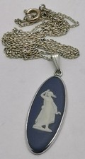Vtg Wedgewood Blue Lady & Snake Solid Sterling Silver Pendant & Necklace Chain