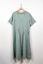 Woolovers Dress Size 18 Midi Linen Lagenlook Relaxed Long Pockets Holiday Casual