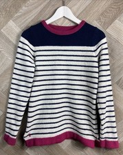 Joules Knitwear Fluffy Navy/Pink & White Striped Jumper Soft Size 8