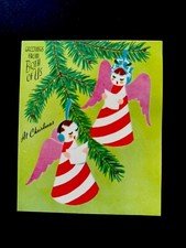 1 VTG Marjorie Cooper Xmas Greeting Card Sweet Angels Singing On Tree Branch