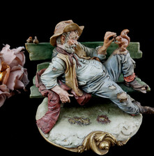 Original Bruno Merli Figurine Capodimonte Italy old Man on Bench with Squirrel