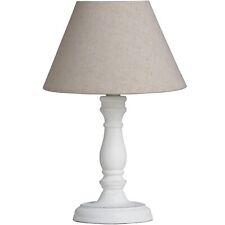Small Table Lamp with Beige Shade Wooden White Washed Shabby Chic Country Style