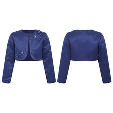 UK Girls Cardigan Jacket Satin Open Front Cropped Bolero Shrugs Dress Shawl Tops