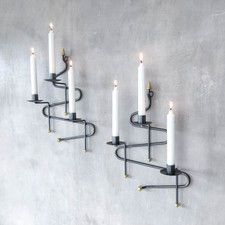 Pair of vintage 1990s candle holders wall sconce wavy metal candelabras