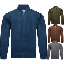 Ex-M&S Mens Sherpa Fleece Lined Chunky Ribbed Knitted Zip Thick Weaved Cardigan