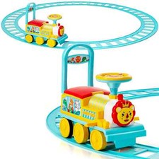 COSTWAY Kids Ride On Train Electric Ride On Toy with 16 Pieces Tracks-Blue