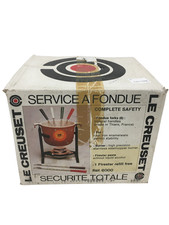 Vintage Le Creuset Fondue Set Orange Cast Iron Complete Box Forks Preowned