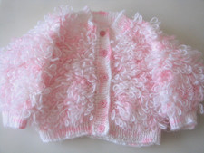 Loopy Hand knitted Girls Cardigan White /Pink Age 1 Year