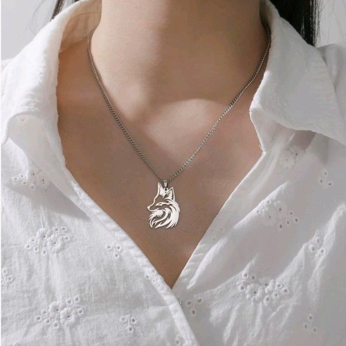 Fox necklace reversable silver - fox,