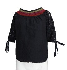 Top BLOuse blACK COTTON LACE EMBROIDERED BARDOT 8