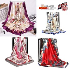 Fashion Women Square Shawl Satin Silk Floral Printed Head Neck Scarf 90x90 UK