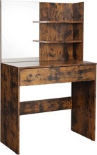 Modern Dressing Table with 2 Drawers, Rectangular Makeup Table with Mirror BROWN