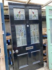 HUGE 6 PANEL PERIOD VICTORIAN FRONT DOOR - ANTIQUE RECLAIMED! LEADED GLASSWORK