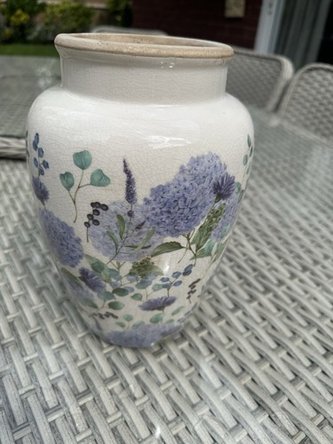 Vase blue and cream ceramic - and,