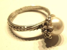 STERLING SILVER PANDORA WHITE PEARL GARDEN ODYSSEY RING SIZE Q