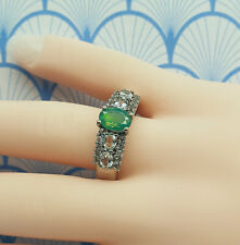 Natural Green Opal, Danburite and White Topaz 925 Sterling Silver Ring with Box