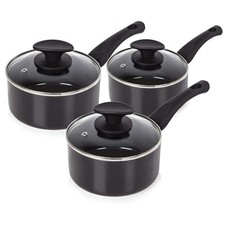 Tower 3pce Pan Set T81507 Non-Stick Ceramic Coating with Glass Lids Black