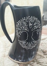 TREE OF LIFE engraved Large viking drinking horn ale Mug Tankard birthday gift