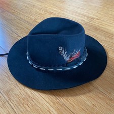 Flechet Fedora Cowboy Style Genuine Fur Felt Black Hat - Size: S, 54cm, UK 6 5/8