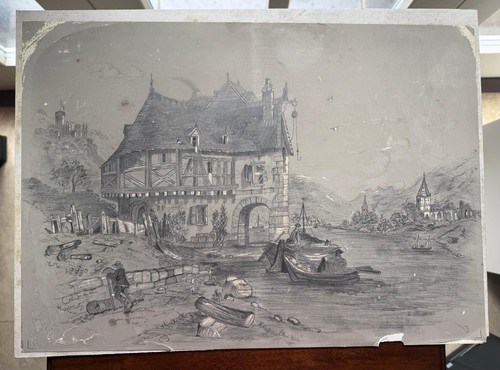 Antique landscape drawing - landscape,
