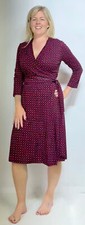 HOBBS Dress 3/4 Slv Dina Wrap Jersey Geo Print Dark Navy & Red Knee (A235)RRP£99