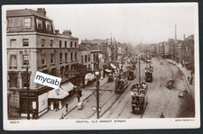 Postcard Bristol Somerset shops trams Old Market Street early RP
