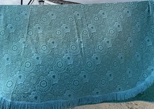 Vintage St Michael BedSpread Teal Green Throw Retro Tassels Double Bed Size