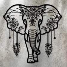 Black Metal Wall Art Elephant