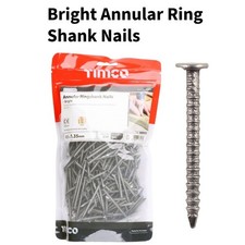 Timco Bright Annular Ring Shank Nails 20-75mm - Strong Grip Nail Fasteners, 1KG