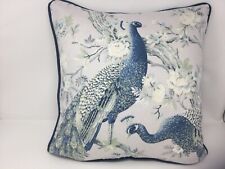 18" Laura Ashley Belvedere Midnight Blue Peacock Bird Fabric Cushion Cover Piped