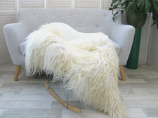 WHITE CURLY TWIST HAIR MONGOLIAN SHEEPSKIN RUG CHAIR SOFA HIDE LAMBSKIN G601