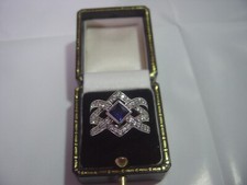 vintage beautiful LARGE Solid Silver band Ring-ornate-GENUINE DIAMONIQUE-Siz o1/