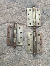 3 Late Vintage Heavy Duty Brass Door Hinges With Ball Ends 3”x4” 2mm Thick 712g