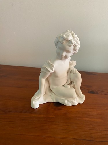 Plaster cherub figurine marked - plaster,