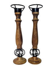 Pair of Large Wood & Metal Candle Holders / Church Candle Sticks ~ 56cm Tall