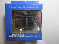 Volex 3 Gang 2 Way Lightswitch 10AX Black Interior Polished Chrome Flat Plate