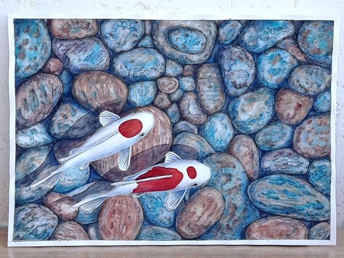 Watercolor painting koi tancho - koi,