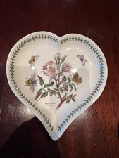 Portmeirion Botanic Garden Heart Shaped Dish 9” Dog Rose Vintage Britain