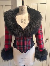 Catwalk Collection Tartan Corset Jacket with Fur Collar and Cuffs Size 12/14