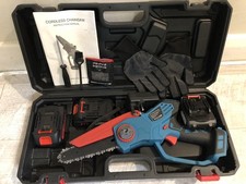 6” Cordless 21V Chainsaw 3 X Batteries + Charger Spare Chain Gloves Manual Case