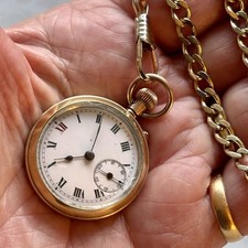 Ladies Antique Swiss Fob Watch, Brass Case, With Chain - Serviced
