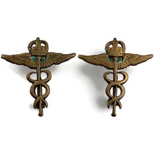 WW2 Royal Air Force RAF Medical Services Corps Officers Collar Badge PAIR