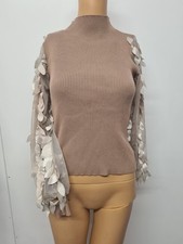 Women’s May By Shining Star Beige Ribbed Top With Puff Sleeve Size S