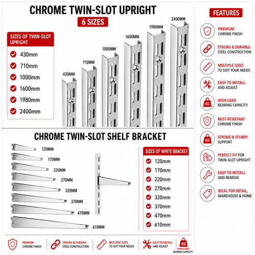 Twinslot shelving chrome - shelving,