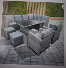 ATHENS RATTAN CORNER SOFA SET  WITH CUSHIONS IN GREY